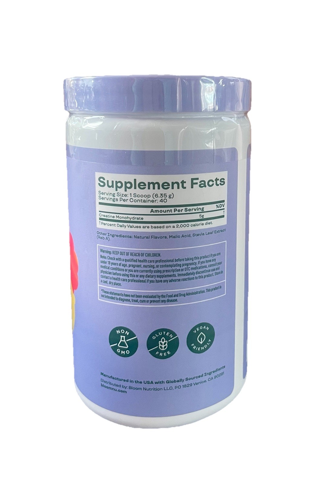 Bloom Creatine Monohydrate Powder Raspberry Lemon Flavor 40 Servings