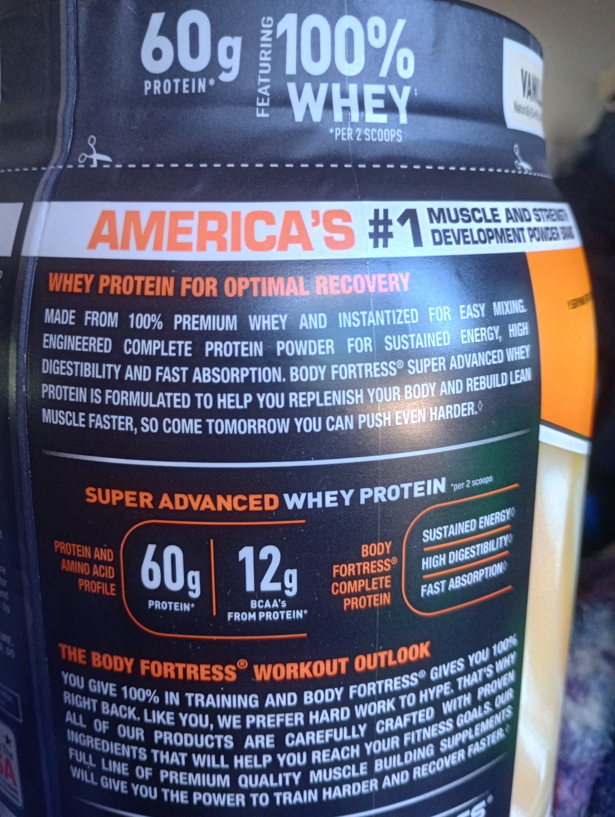 Body Fortress Super Advanced Whey Protein Powder Vanilla Instantized 1.74 lb