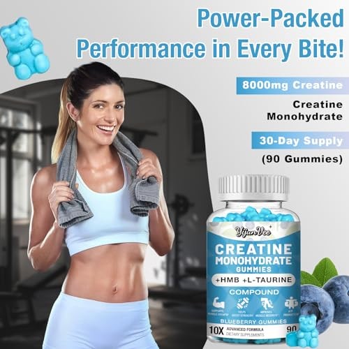 Creatine Monohydrate Gummies 8000mg BCAA Taurine 180 Count