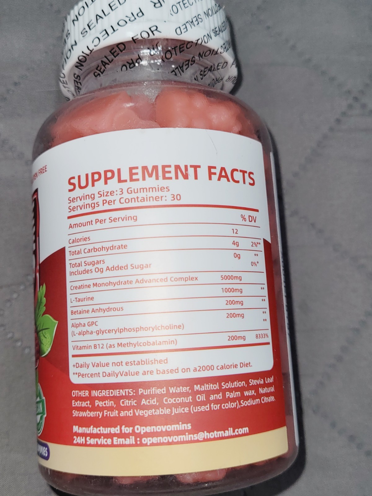 Creatine Monohydrate Gummies Complex, 90 Strawberry Gummies, Exp 11/26