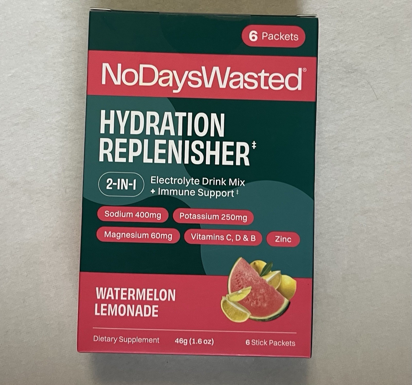 No Days Wasted Rehydrating Electrolyte Drink Packets-Watermelon Lemonade Flavor