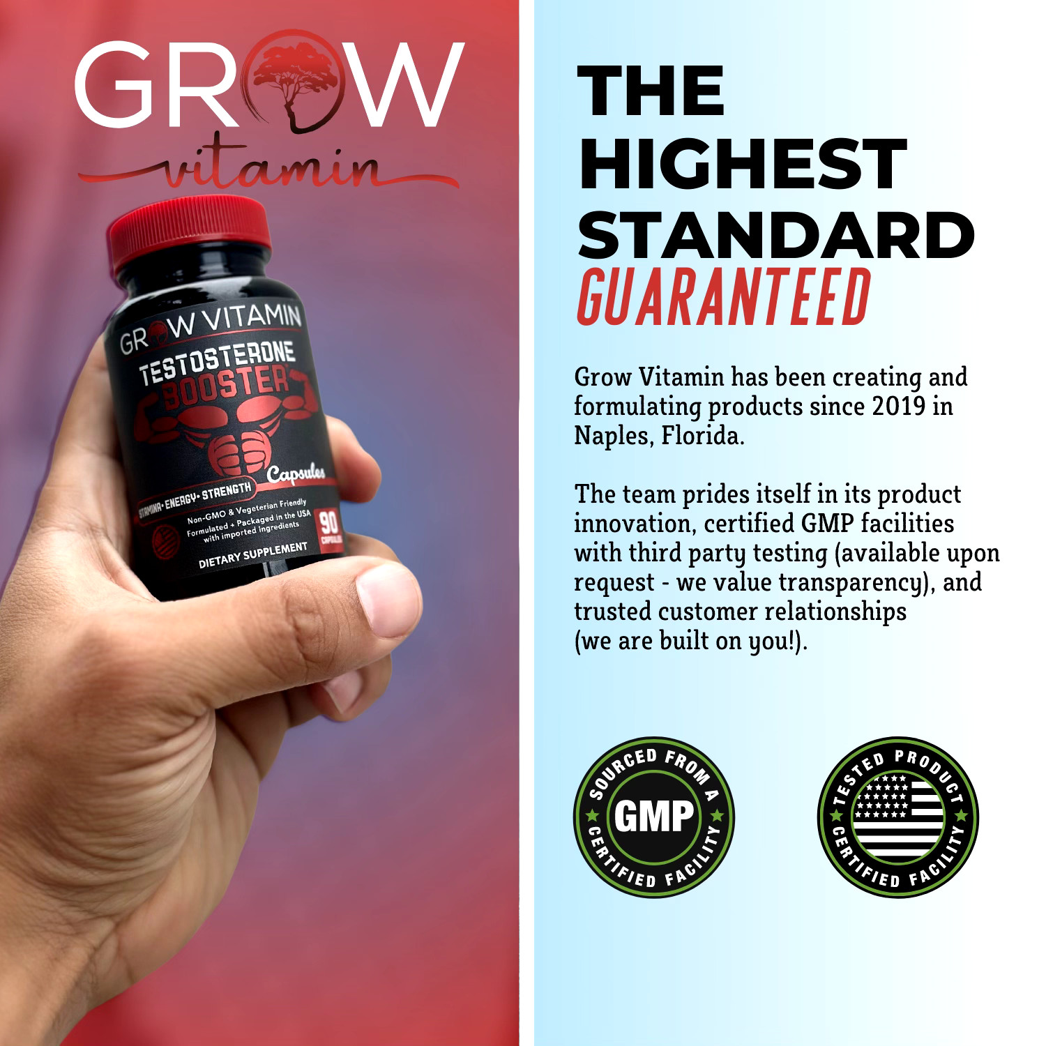 Grow Vitamin Testosterone Booster, Stamina-Energy-Strength