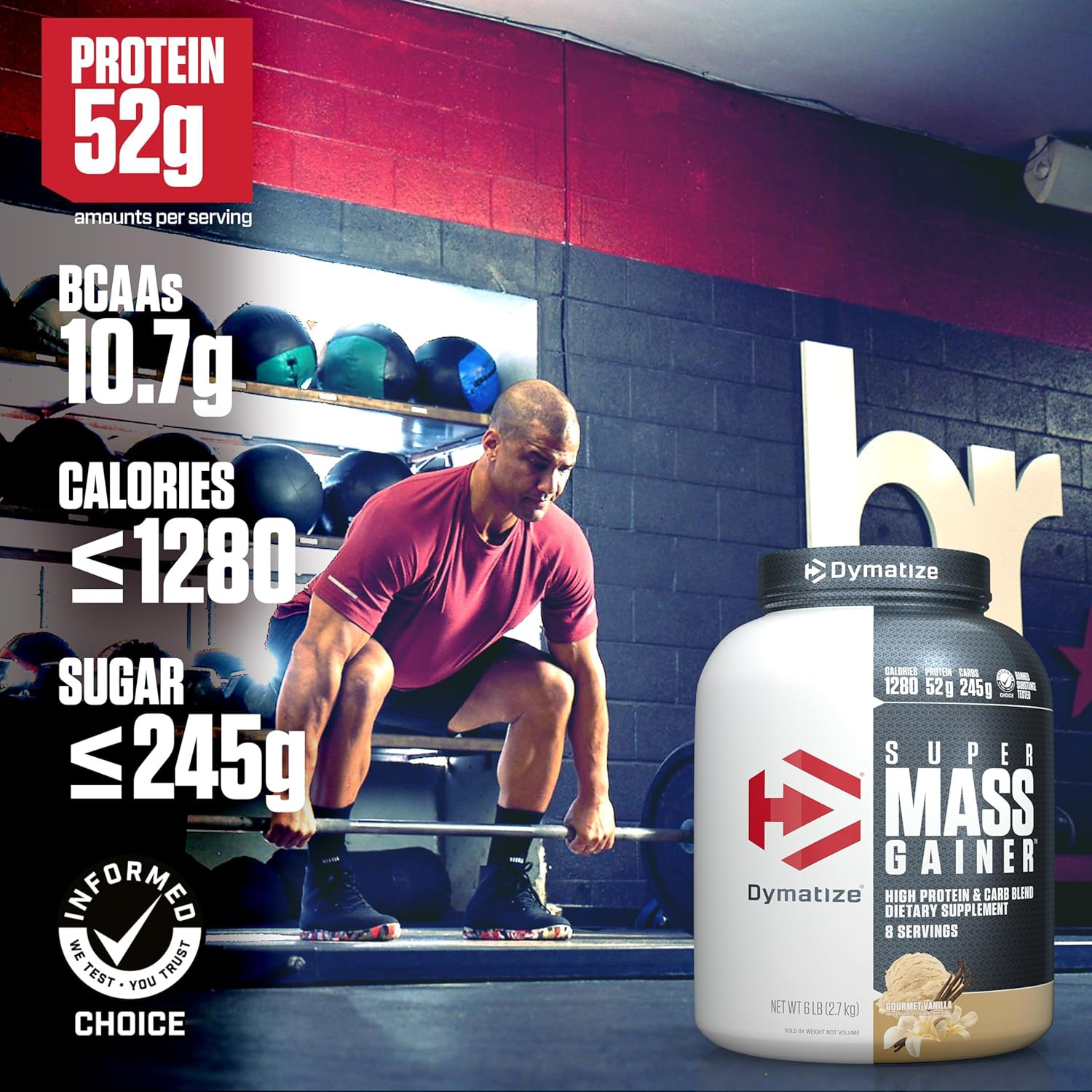 Super Mass Gainer Protein Powder, Gourmet Vanilla, 52G Protein, 1G Creatine, 128
