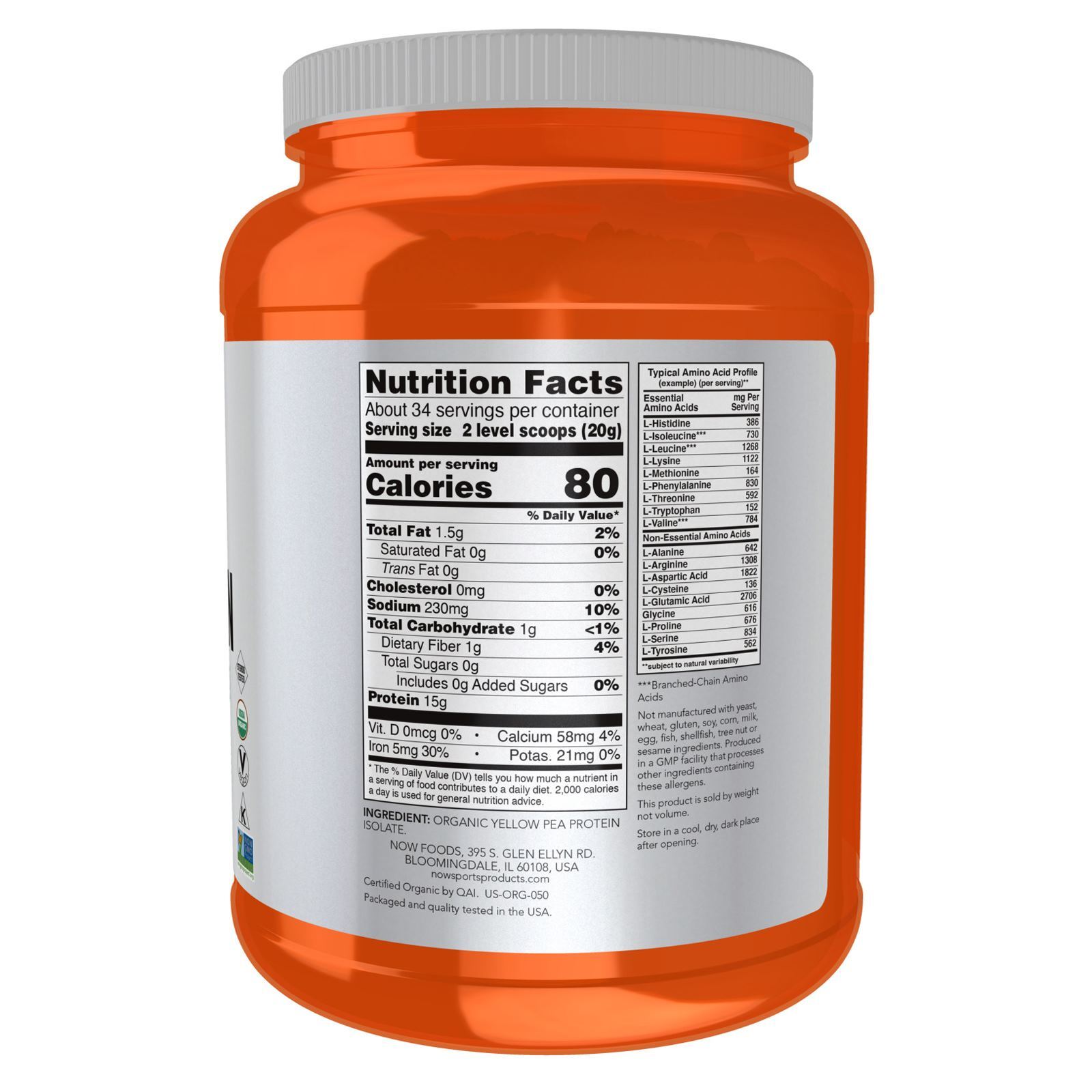 NOW FOODS Pea Protein Organic Powder 1.5 lbs.