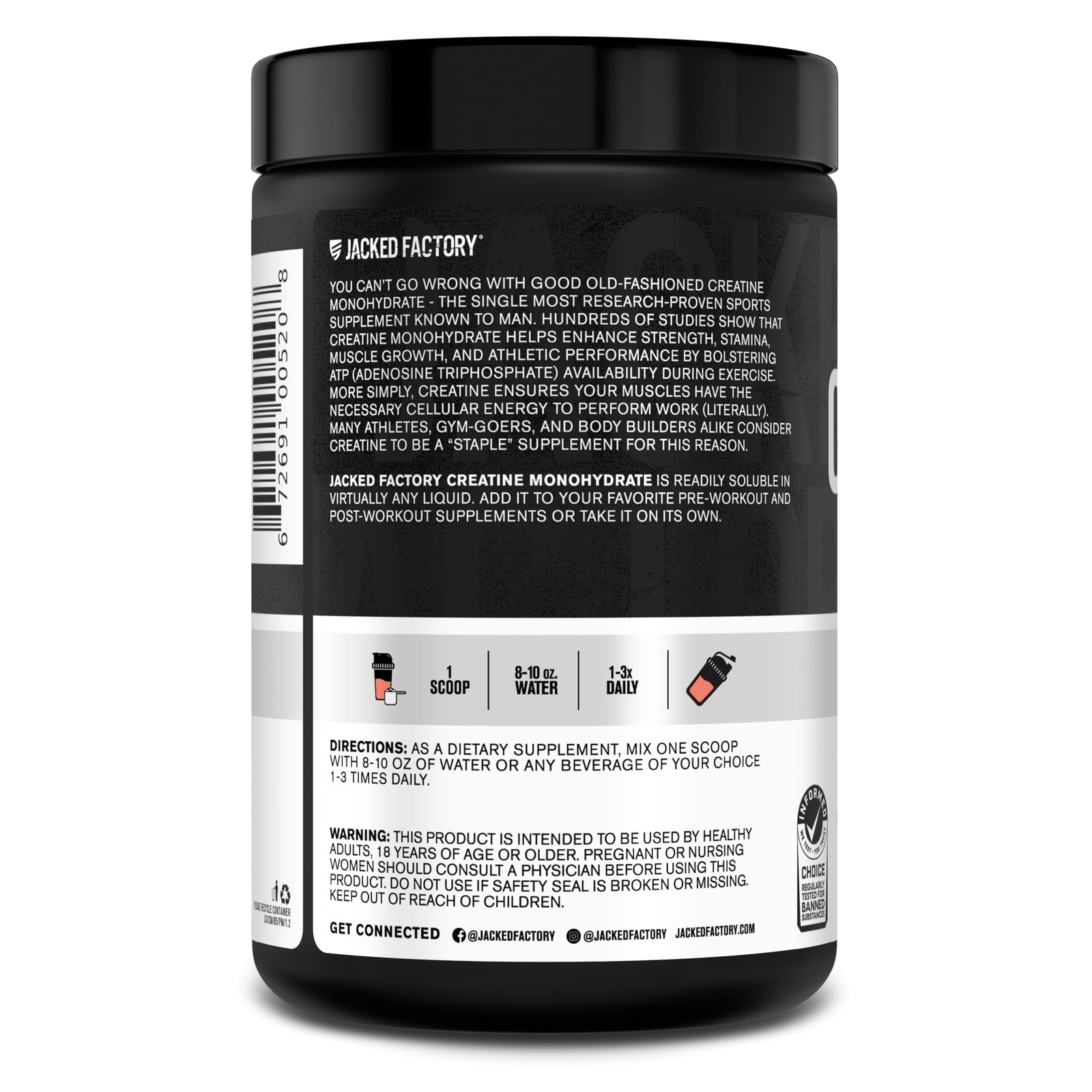 Jacked Factory Creatine Monohydrate Powder 425g – 5g 85 Servings (Pack of 1)