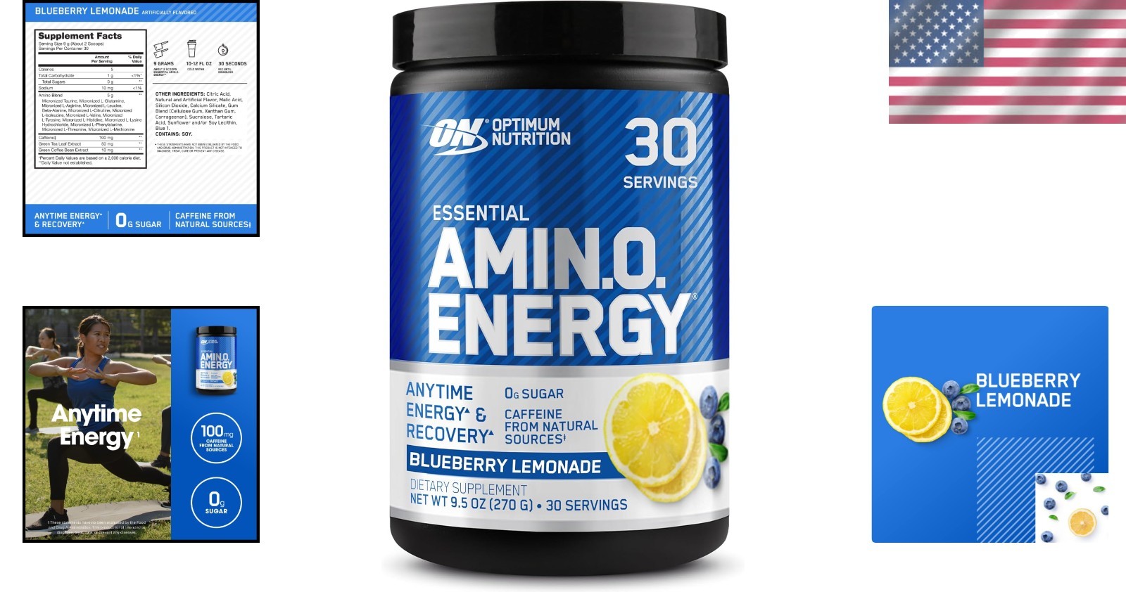 Keto-Friendly Amino Energy Powder with BCAAs – 30 Servings Blueberry Lemonade