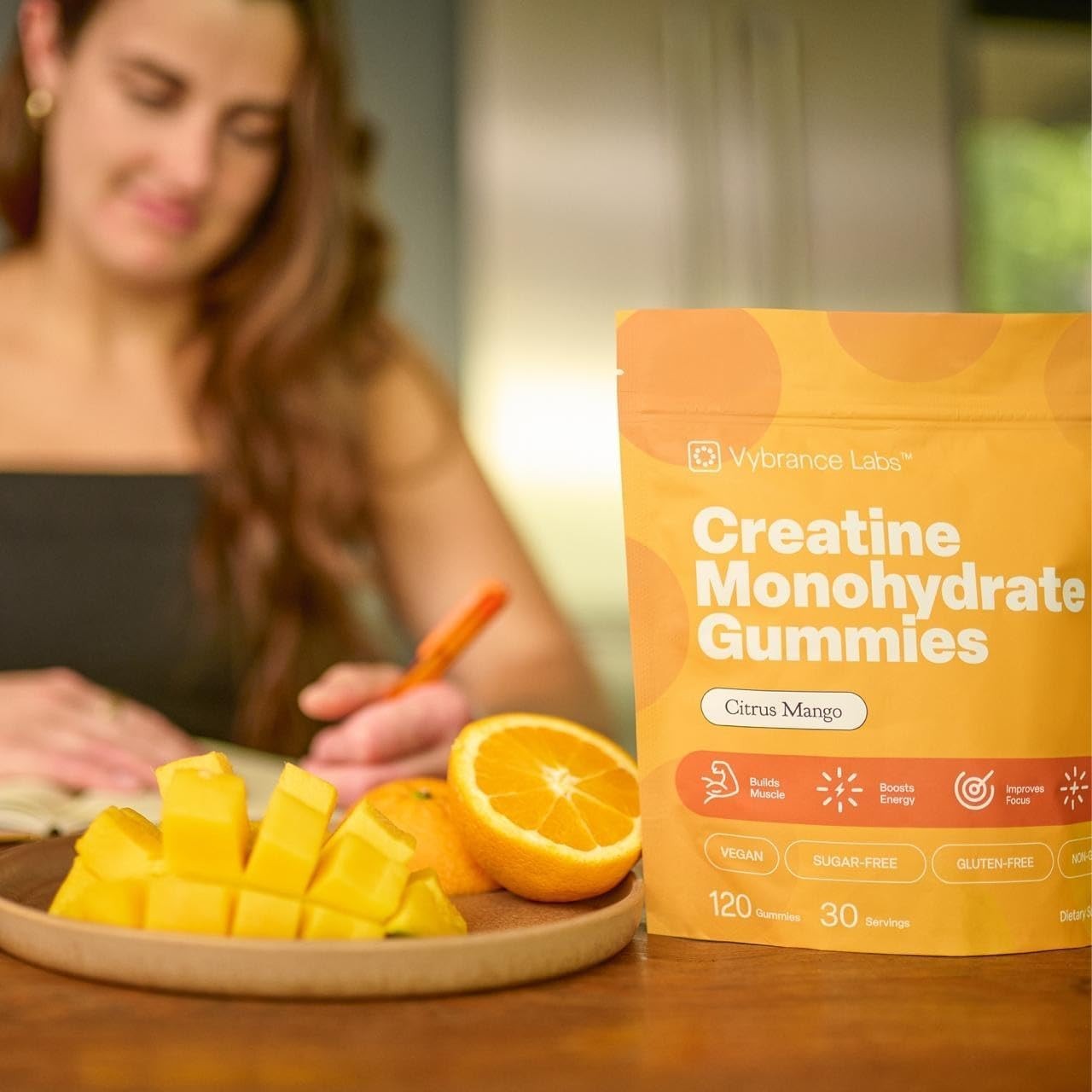 VYBRANCE LABS Creatine Gummies 5g Monohydrate Taurine B12 Vegan Citrus Mango