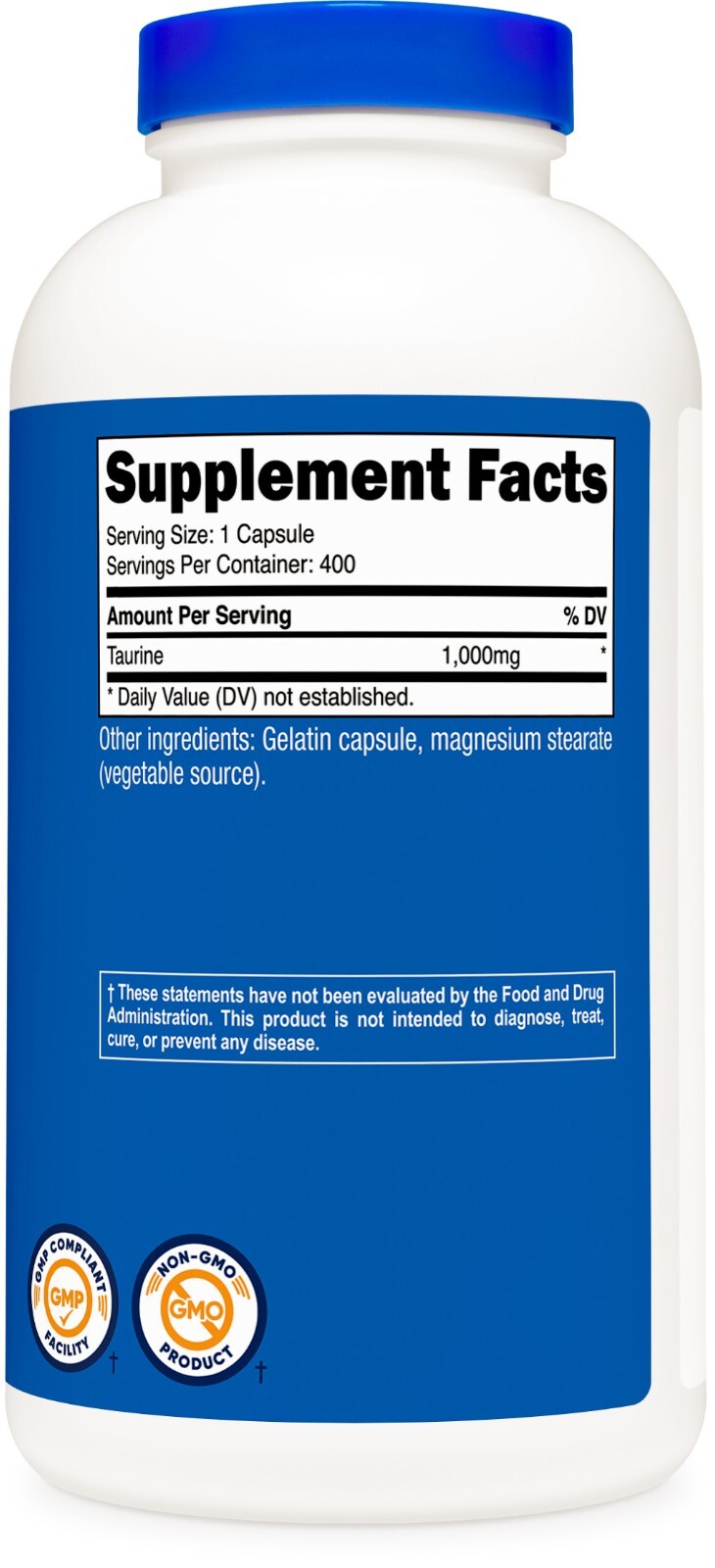 Nutricost Taurine 1000mg, 400 Capsules – Gluten Free & Non-GMO