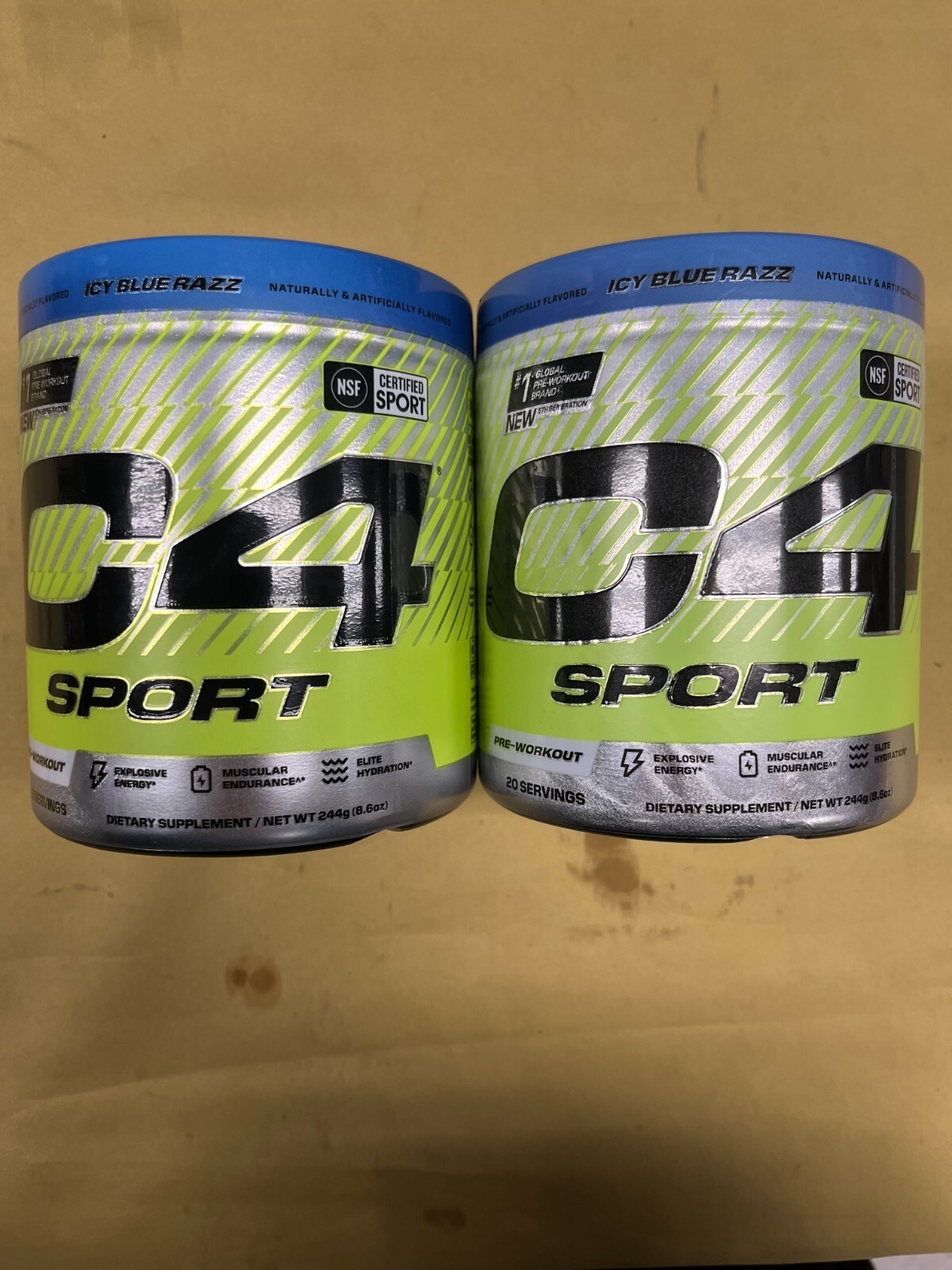 2 New C4 Sport Pre-Workout Icy Blue Razz Flavor – 20 Servings Each Exp. 08/2026