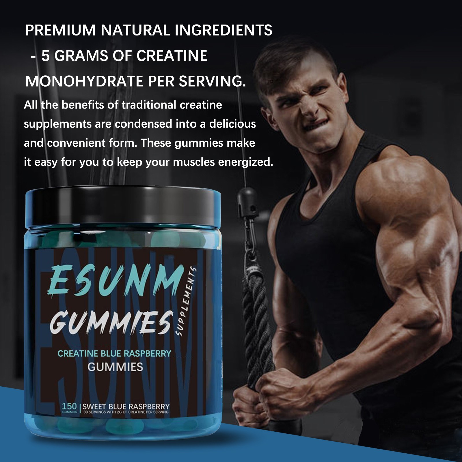 ESUNM Creatine Monohydrate Gummies, Sweet Raspberry, 150 Servings, Sugar-Free
