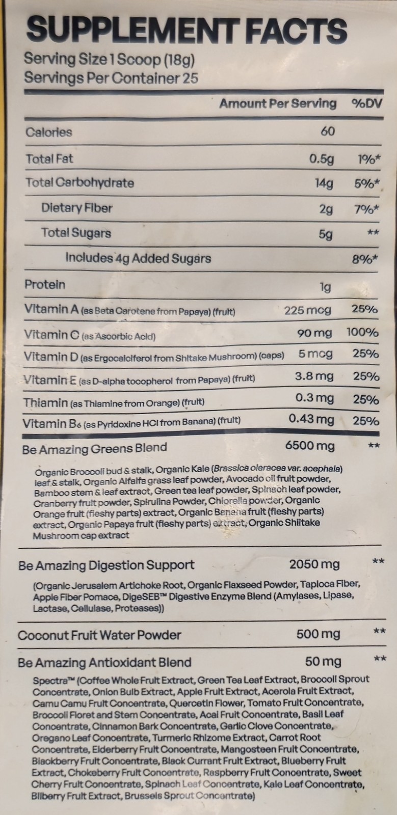 BE Amazing SUPER GREENS 1 Lb Size (25 Serv) Natural Sunny D Flavor BEST BY 10/26