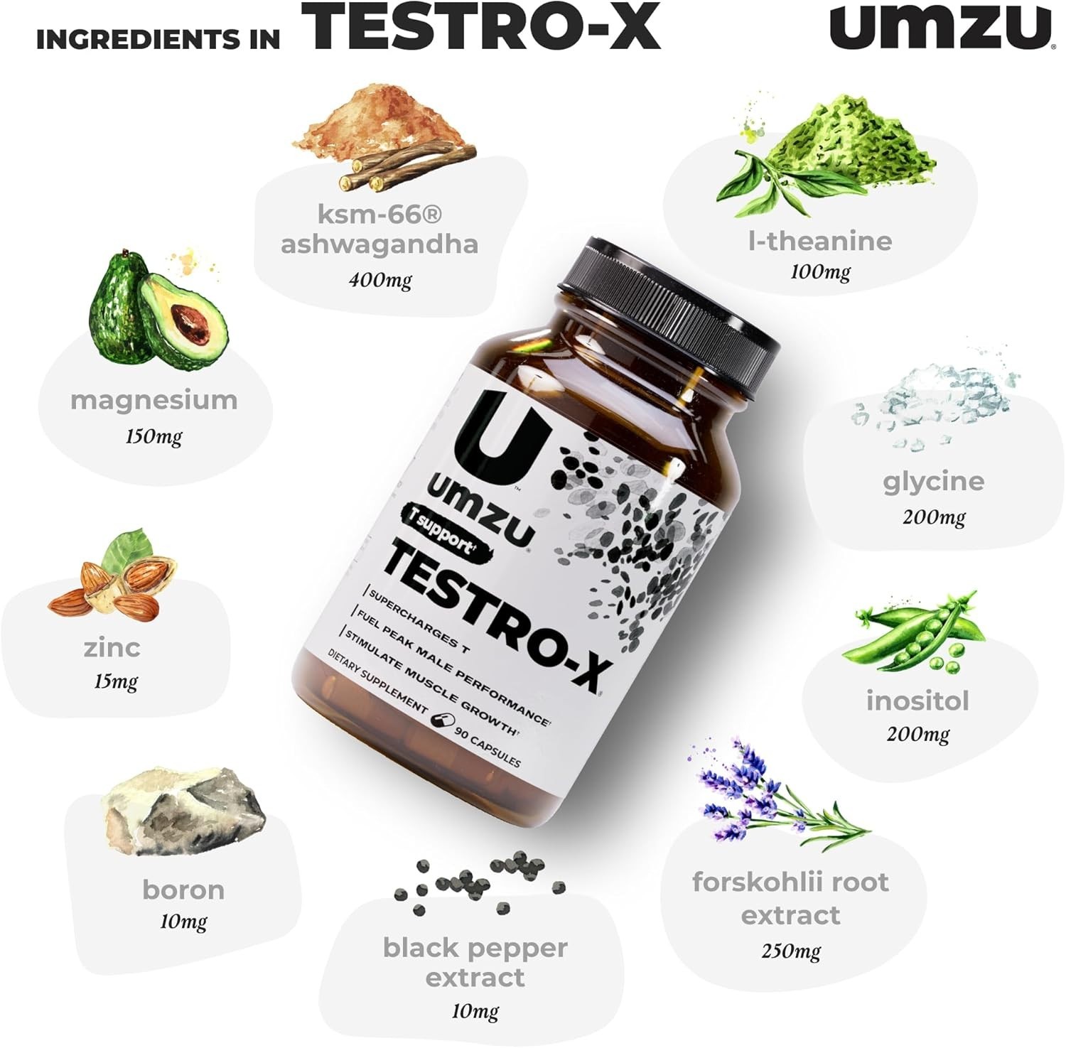 Testro X Supplement for Men Energy Focus Muscle Pumps Healthy T Levels 90 Caps