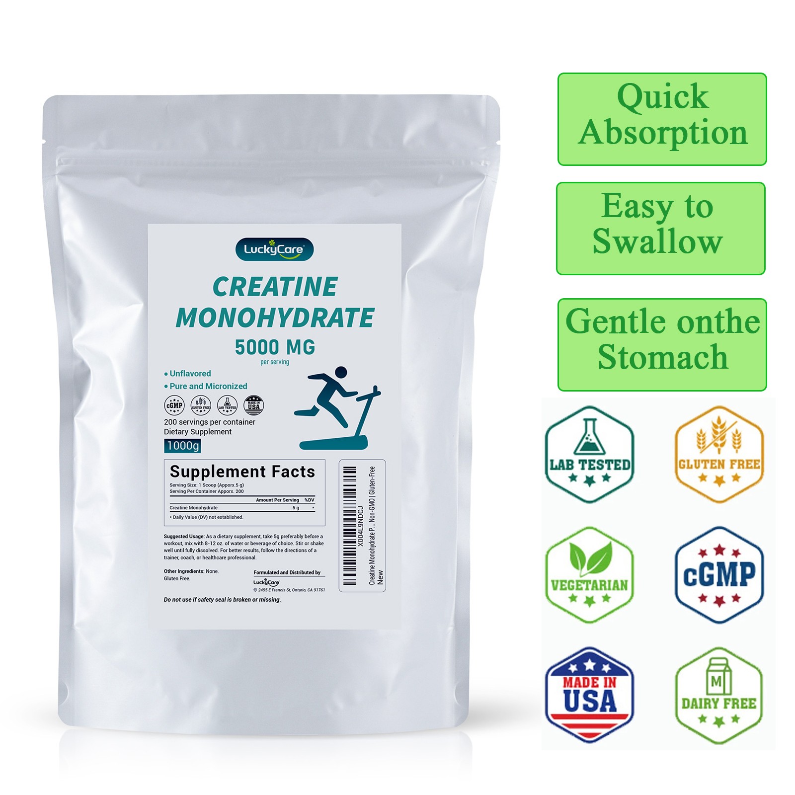 Pure Creatine Monohydrate 2.2lbs – Powder Micronized 200 Servings 5g Per Serving