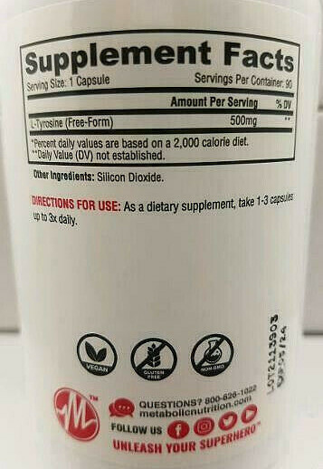 TYROSINE (L-TYROSINE)-MOOD-STRESS-NEURO TRANSMIT-FOCUS- ALERT-DOPAMINE-90 CAP