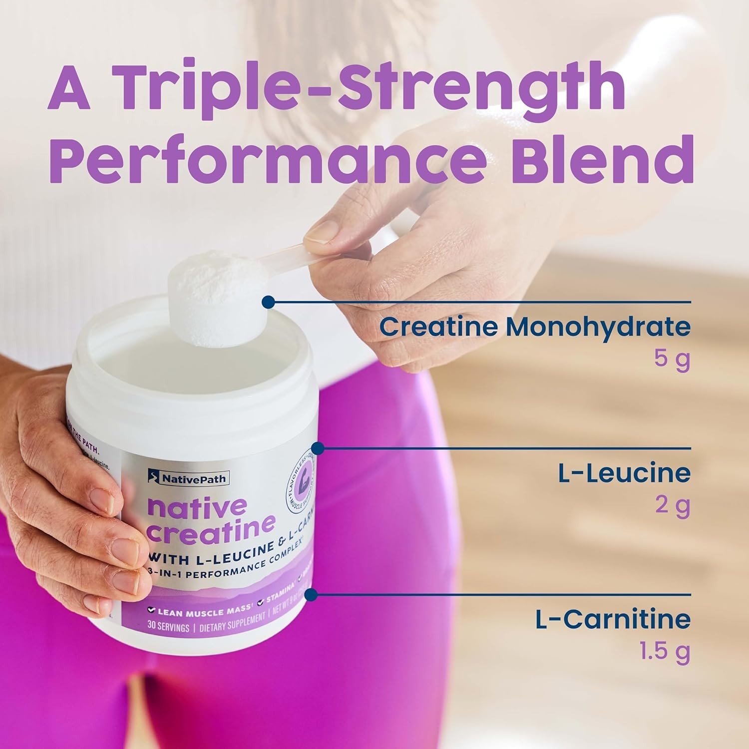 Creatine Monohydrate Powder with L-Leucine & L-Carnitine – 30 Servings