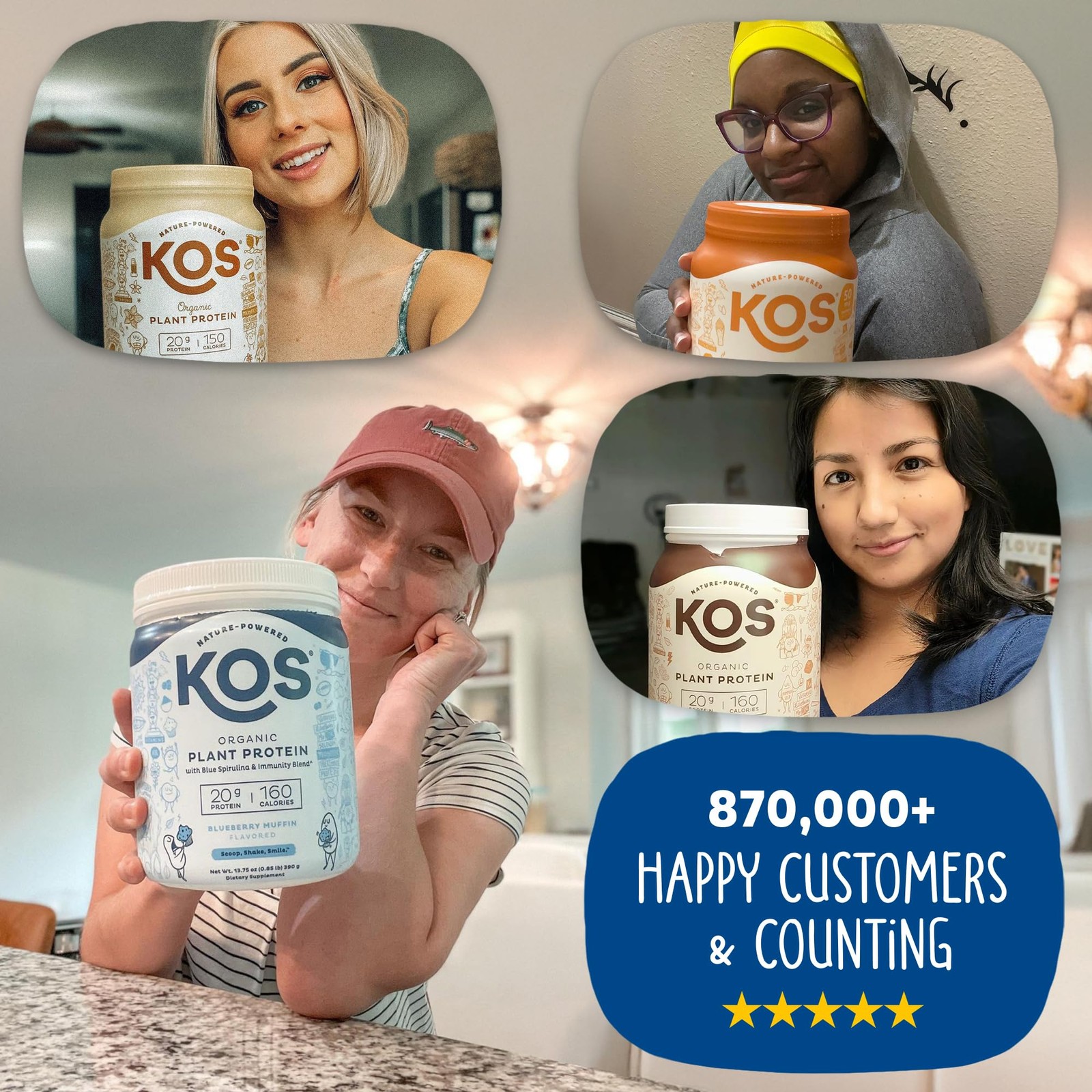 KOS Plant Based Protein Powder, Blueberry Muffin – 20.6 Ounce (Pack of 1)