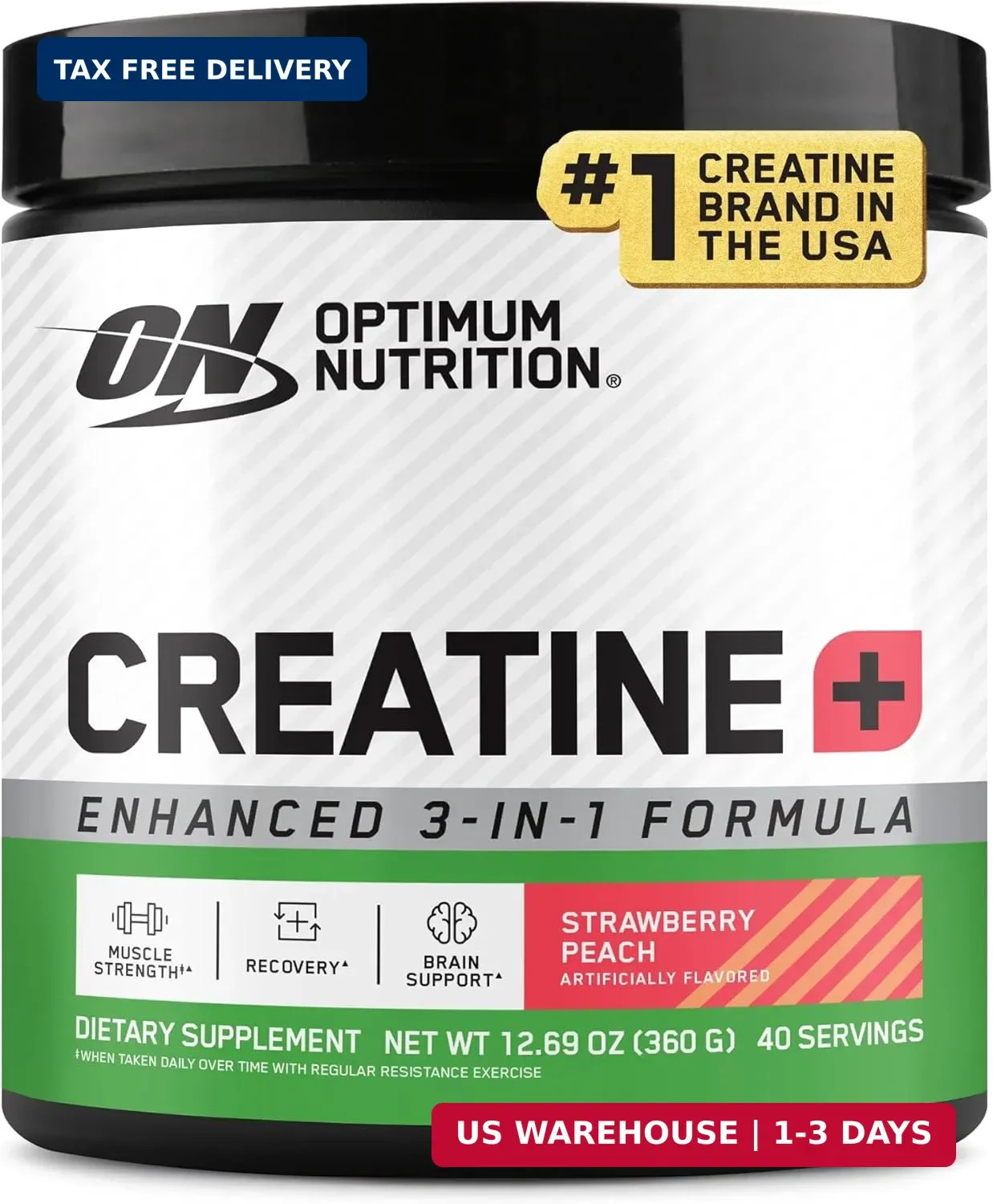 Optimum Nutrition Creatine Monohydrate Plus Powder, Strawberry Peach Flavored Cr
