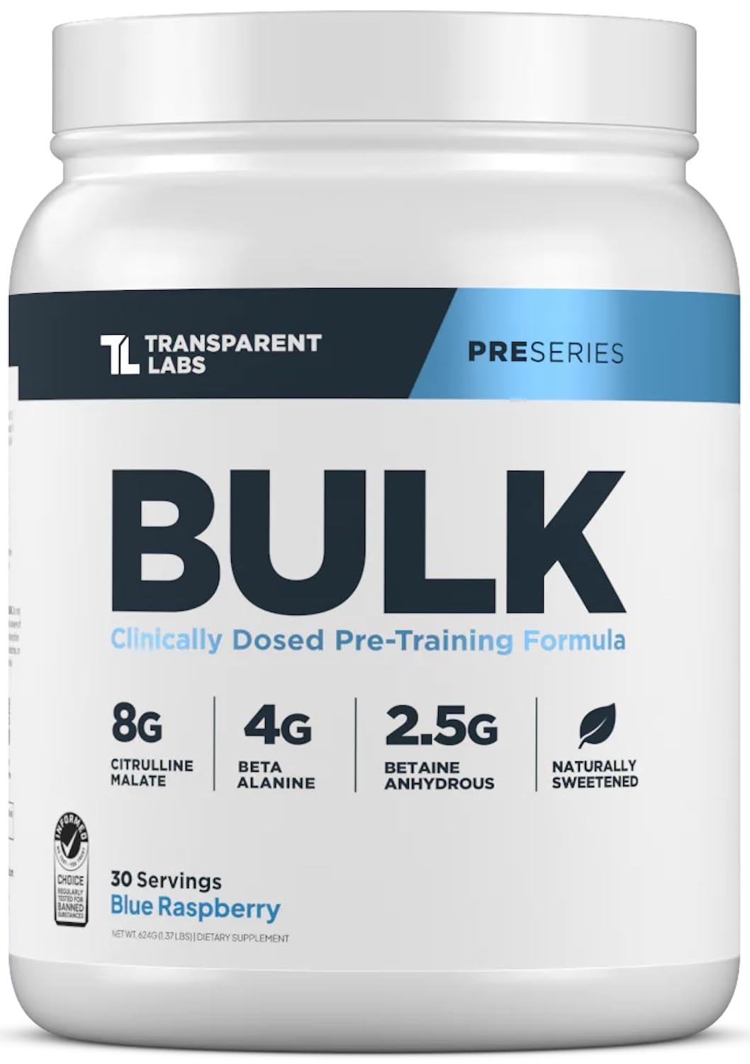 Transparent Labs Bulk Pre Workout Powder – 30 Servings (Pack of 1), No Color