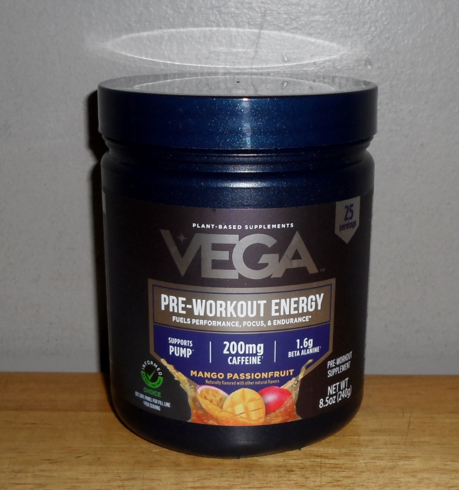 Vega Mango Passionfruit Pre-Workout Energy Supplement 8.4 Oz. Powder 01/2027 NEW