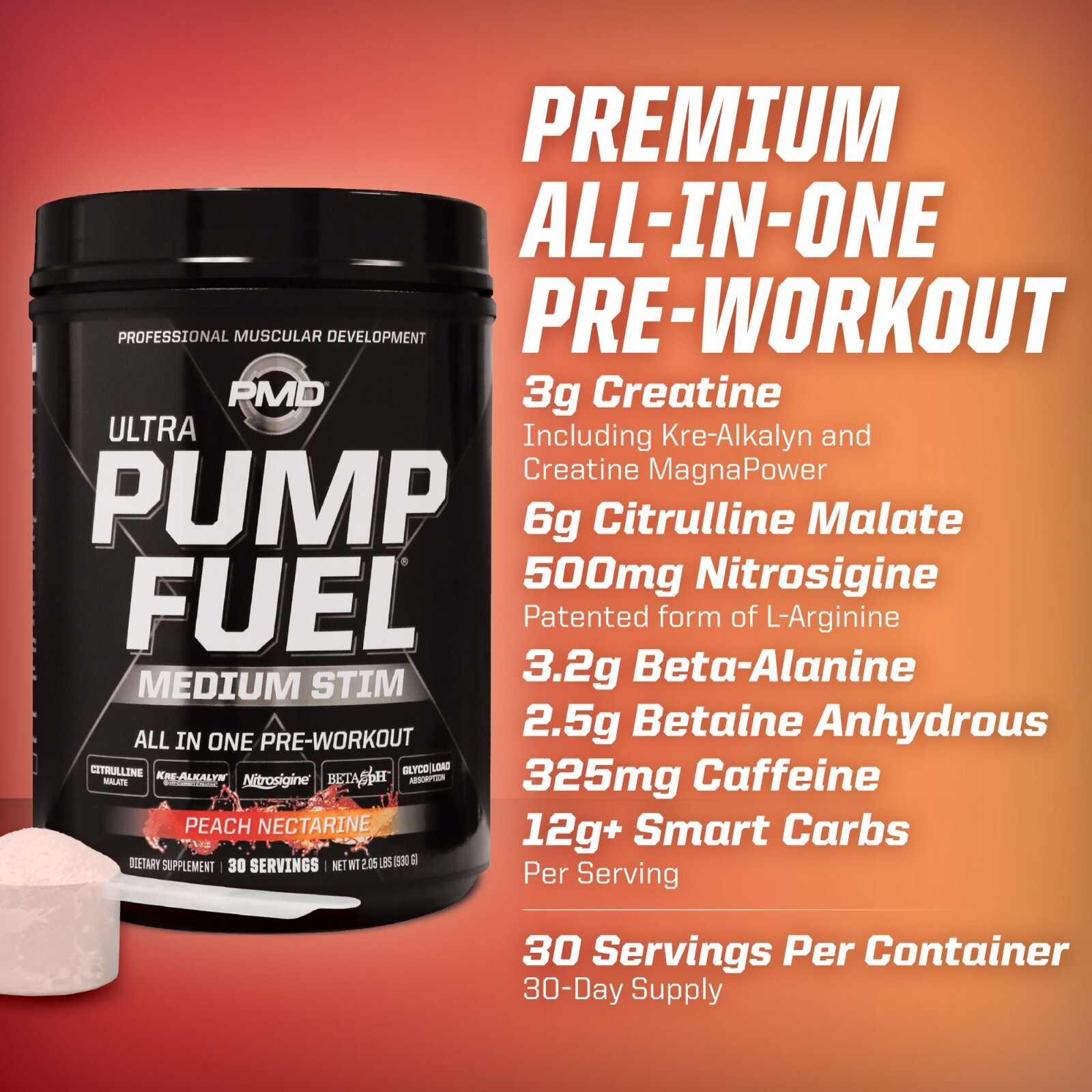 PMD SPORTS PUMP FUEL ULTRA – PRE WORKOUT – PEACH NECTARINE (30 Servings)