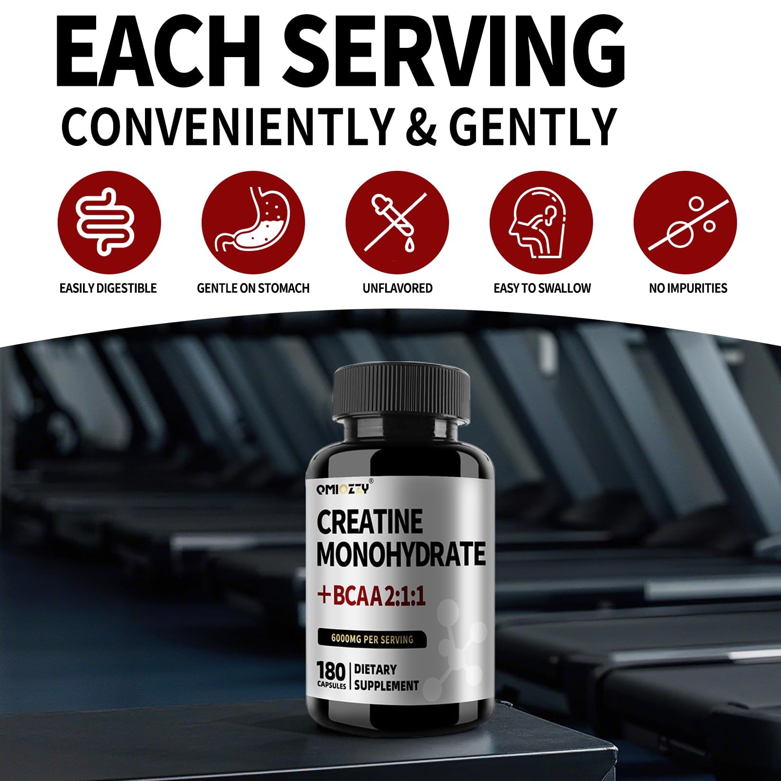 Qmiozzy Micronized Creatine Monohydrate 6000mg BCAA 180 Caps