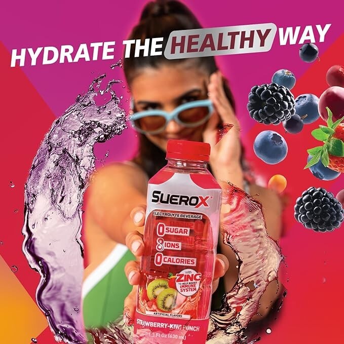 SueroX Berry Blast Zero Sugar Electrolyte Drink for Hydration 21.3 Oz (12 Count)