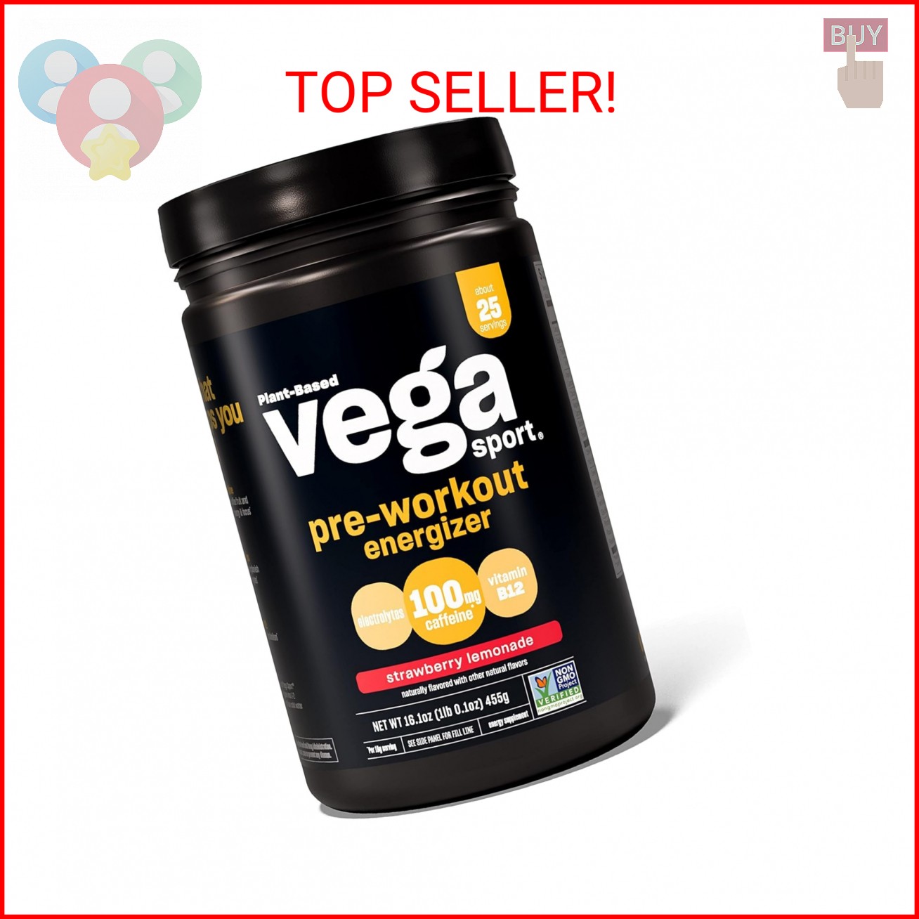 Vega Sport Pre-Workout Energizer, Strawberry Lemonade – Pre Workout Powder for W