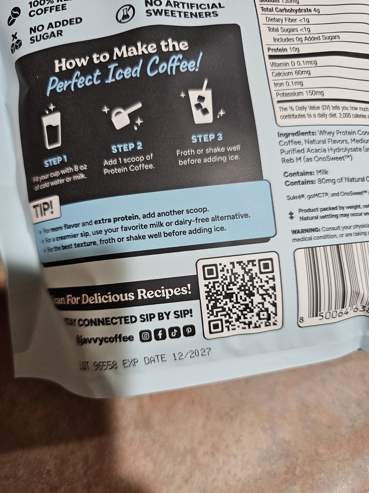 Javvy Protein Coffee French Vanilla 20 Servings 12.8oz Exp 12/2027