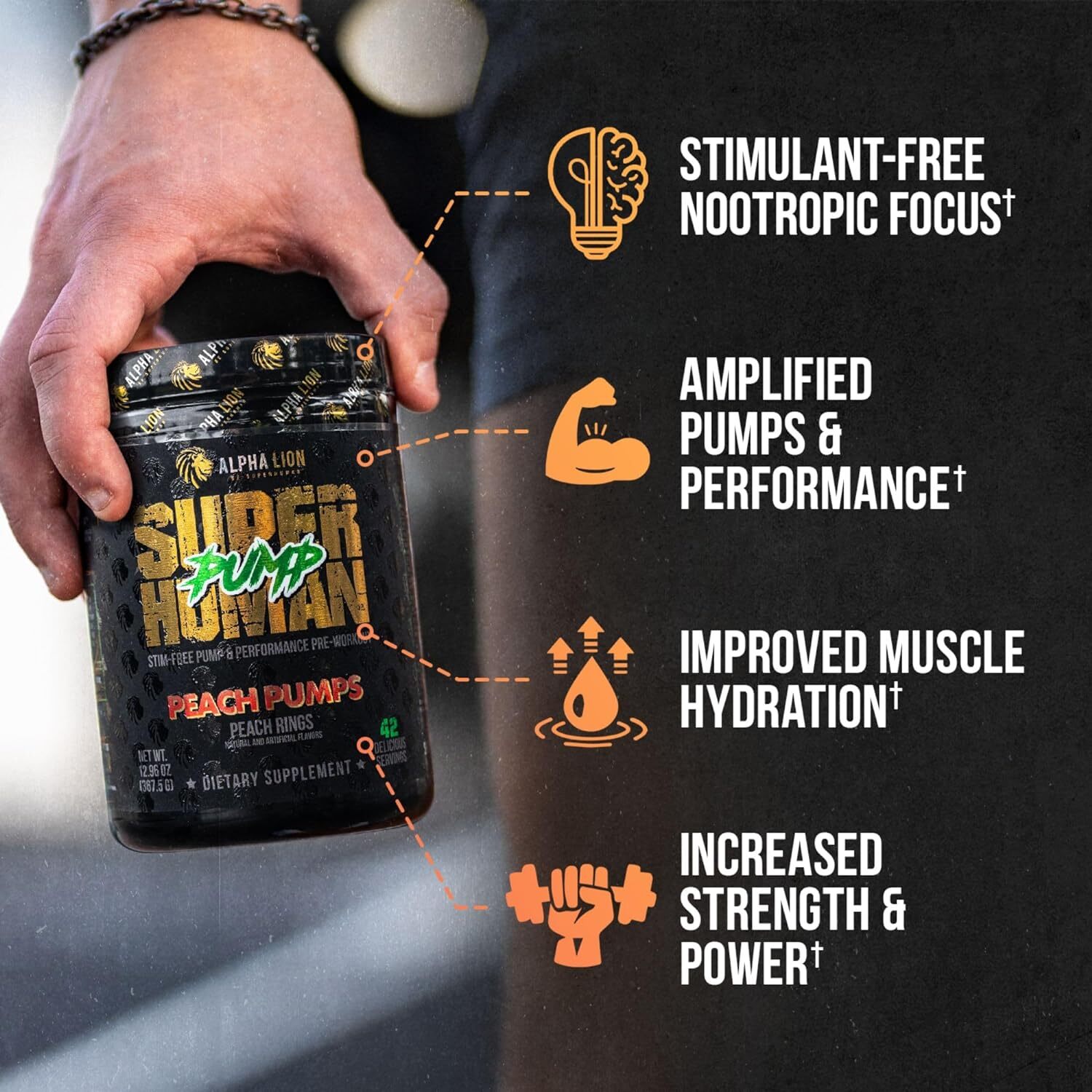 Alpha Lion Super Human Pump Stim Free Nitric Oxide Formula 42 Scoops 3 Flavors