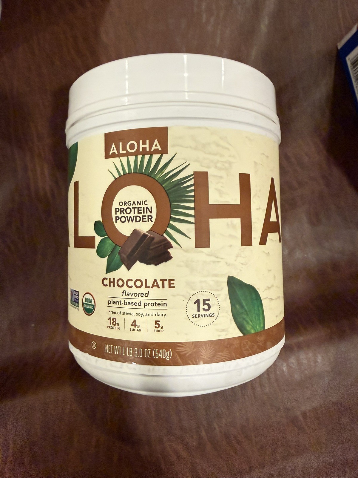 ALOHA Organic Plant Based Protein Powder, Stevia Free, Chocolate,19.6 oz, 15 Ser