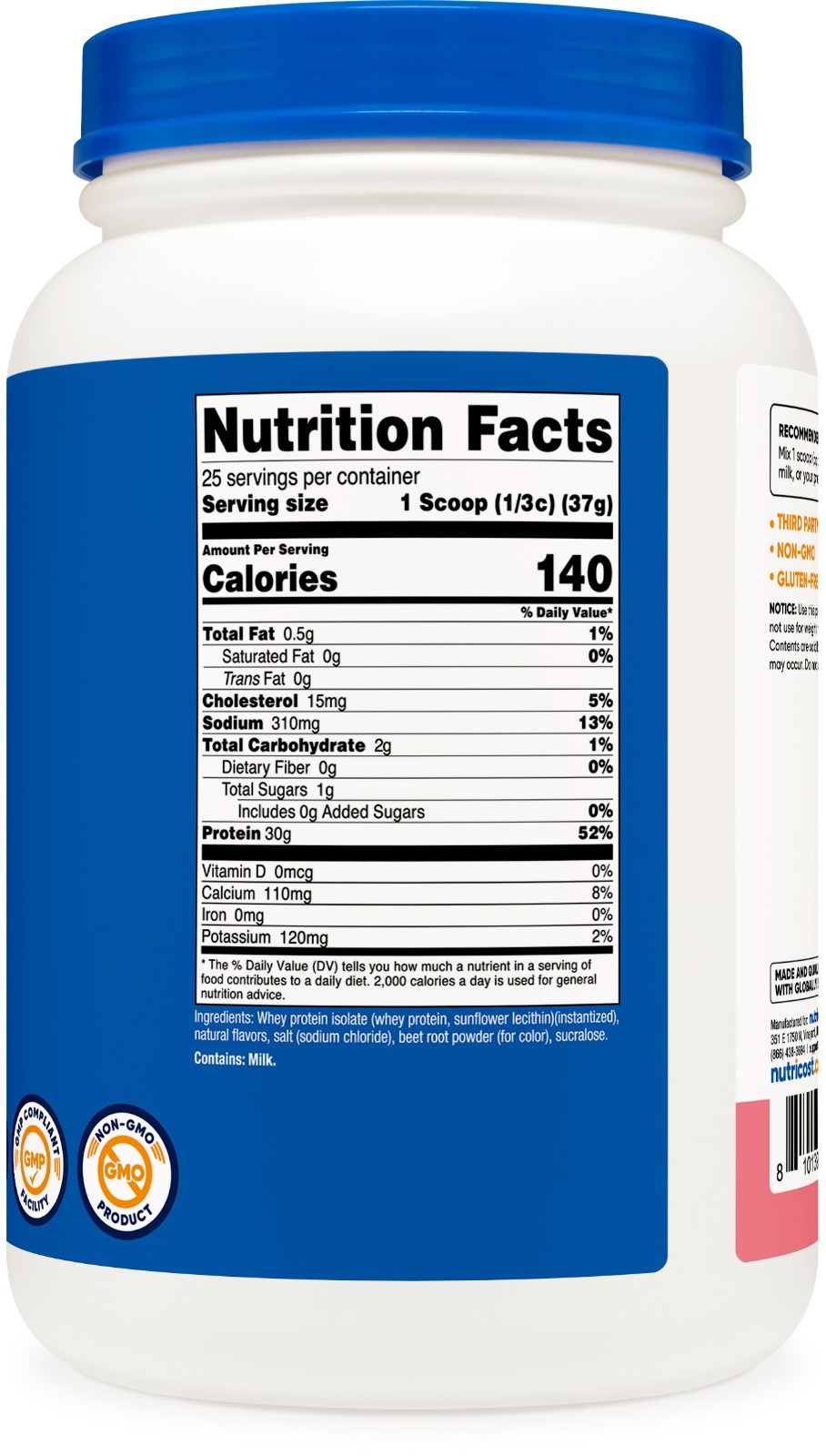 Nutricost Whey Protein Isolate (Strawberry Milkshake) 2LBS, Non GMO, Gluten Free