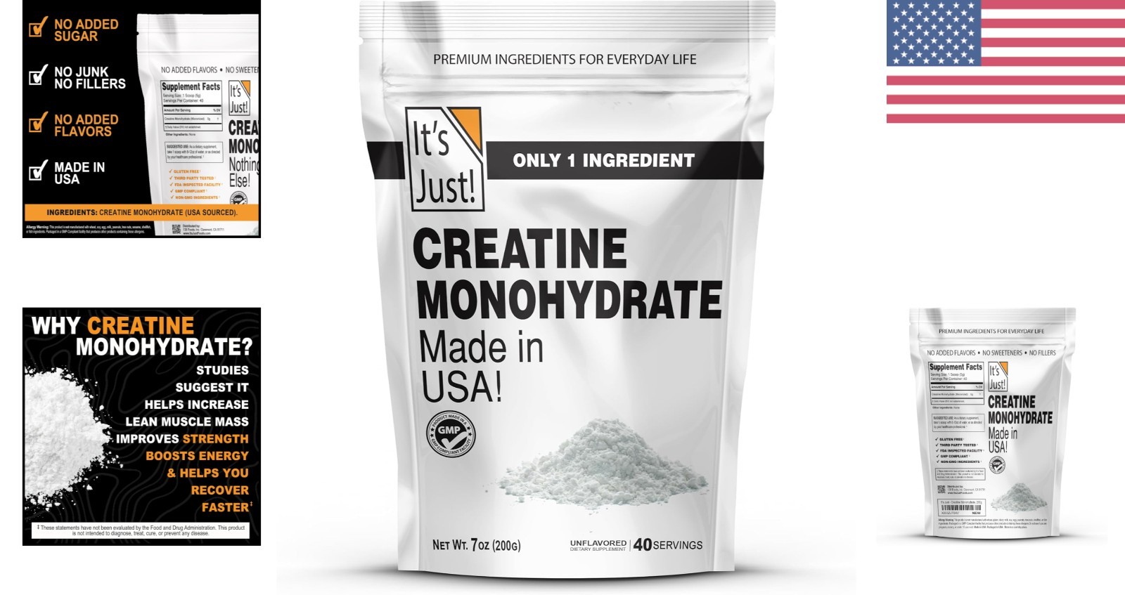 Unflavored Pure Creatine Monohydrate Powder, 40 Servings – 5g Per Scoop, 200g