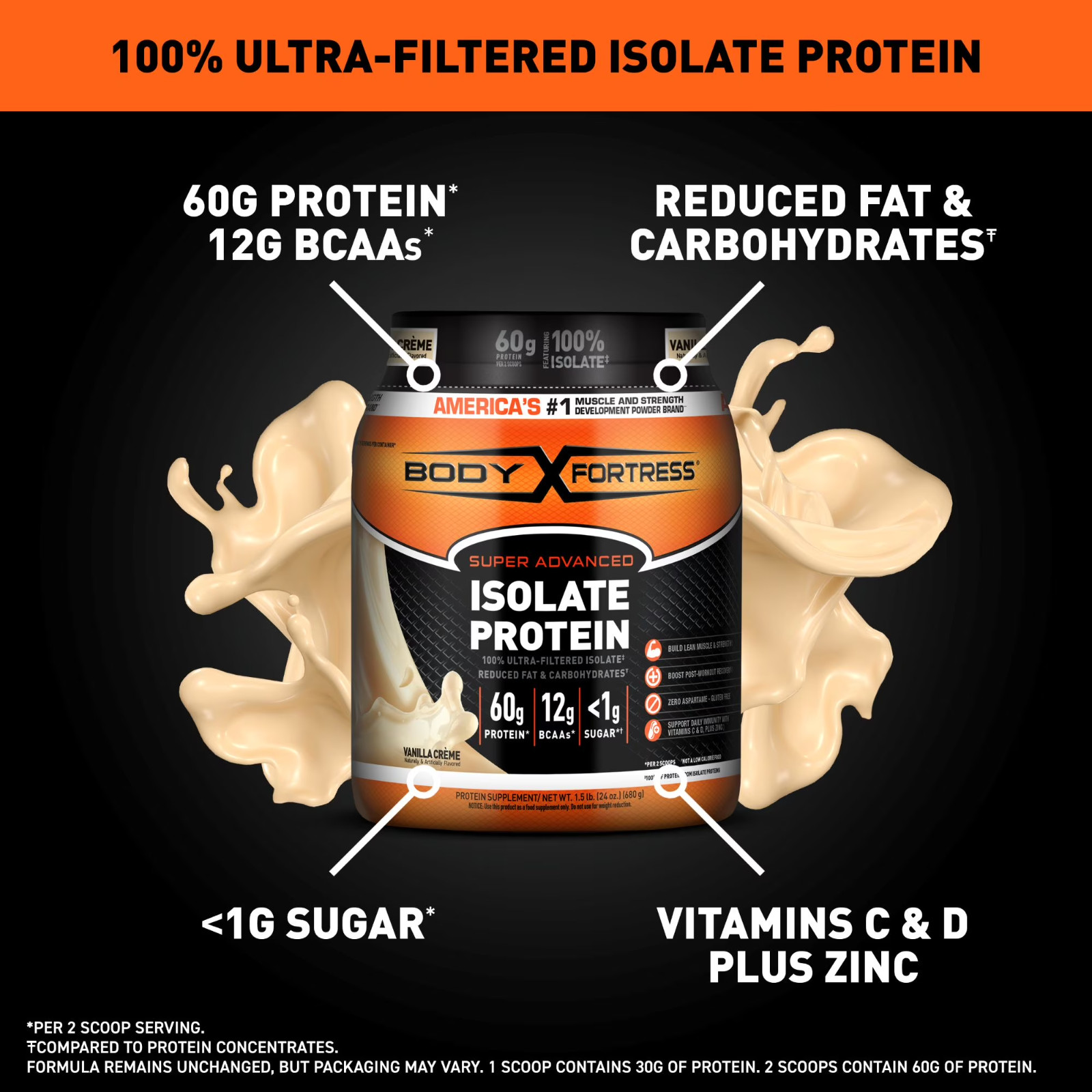 (2Pack) Body Fortress Super Advanced 100% Ultra-filtered Isolate Protein Powder