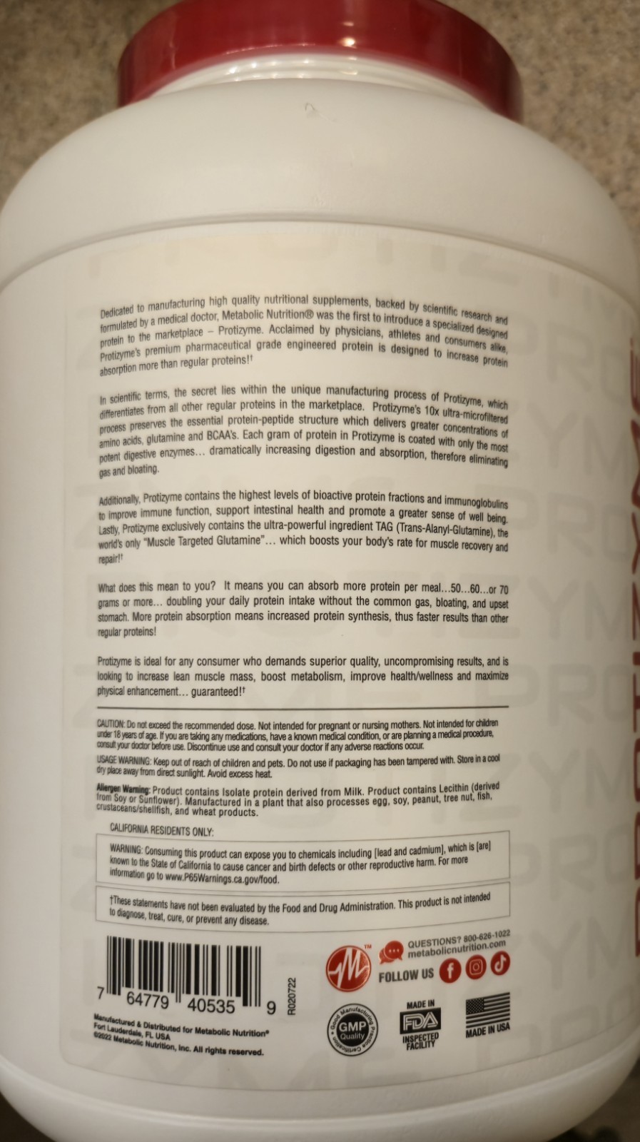 Metabolic Nutrition PROTIZYME PROTEIN 4 lb (52 Serv) Vanilla Cake BEST BY 12/26