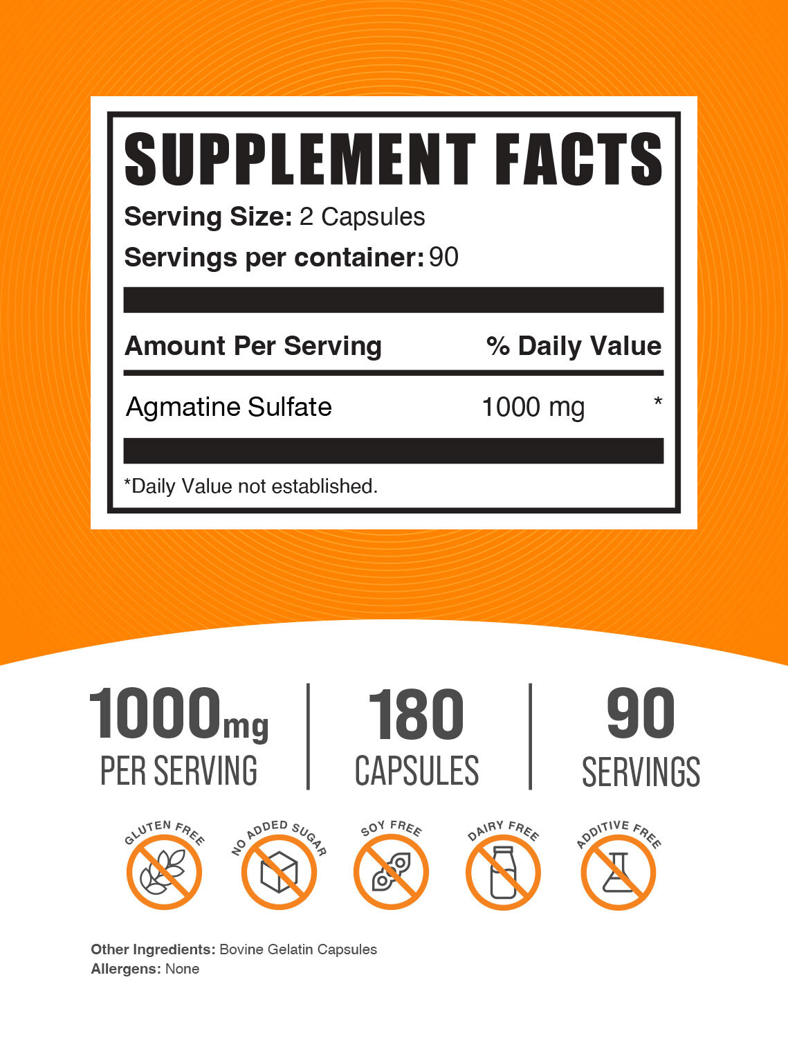 BulkSupplements Agmatine Sulfate 180 Capsules – 1000mg Per Serving