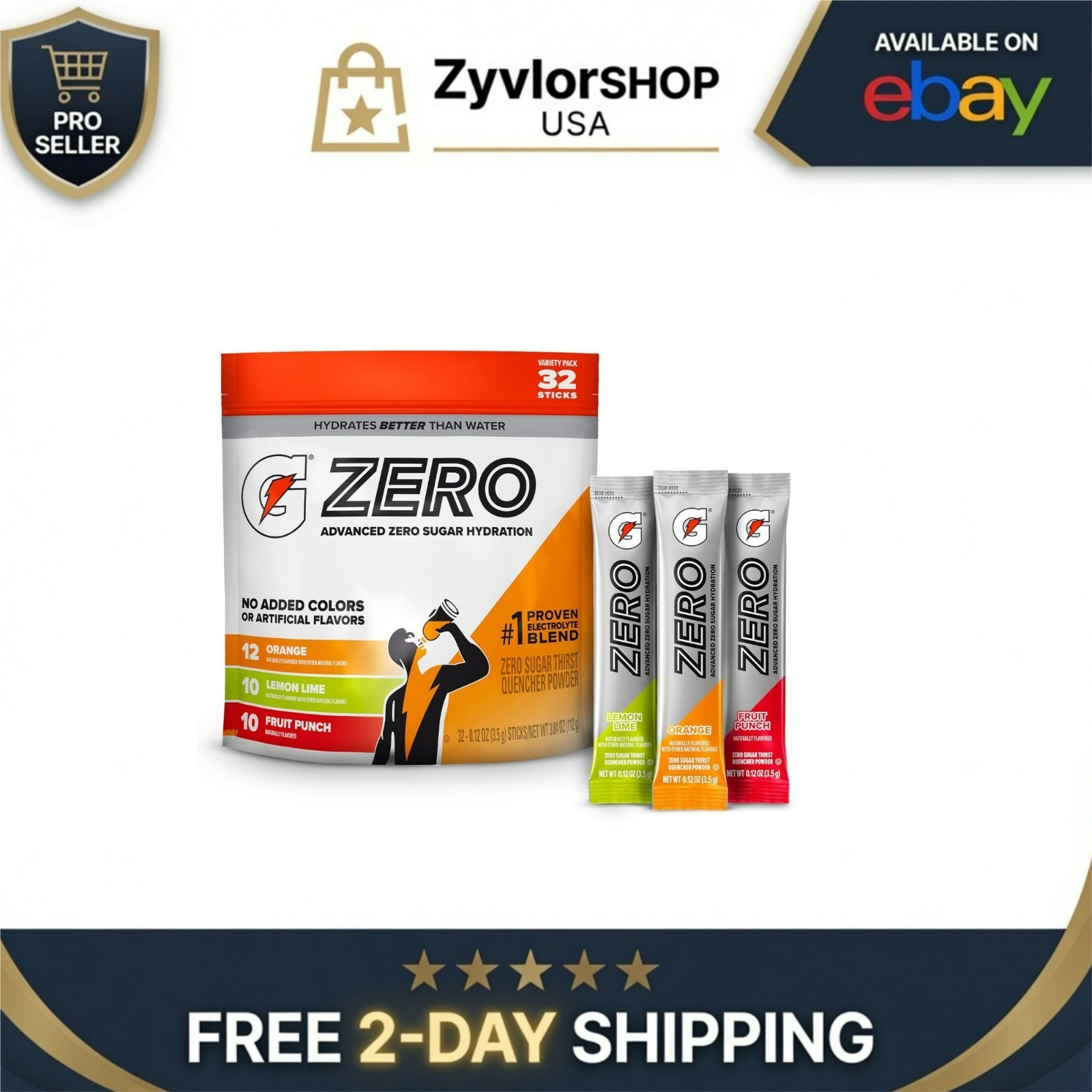 Gatorade Zero Sugar Powder – Electrolyte Drink Mix, 32 Servings