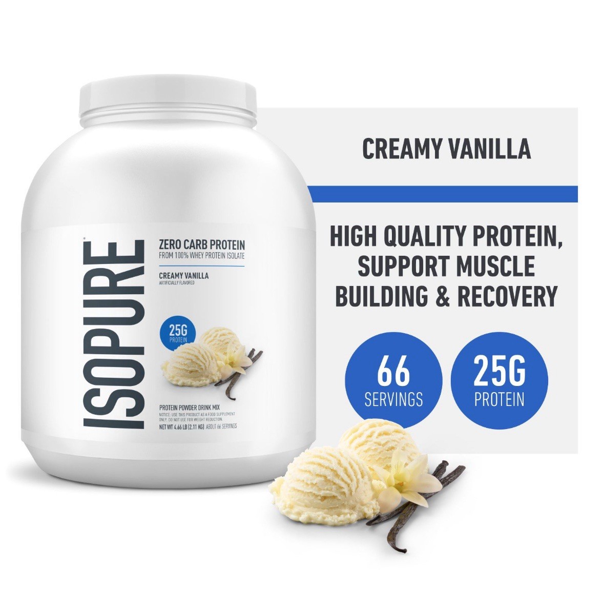 Zero Carb Protein Powder, Creamy Vanilla, 4.5 lb (2.04 kg) FAST SHIP ⚡️🚚