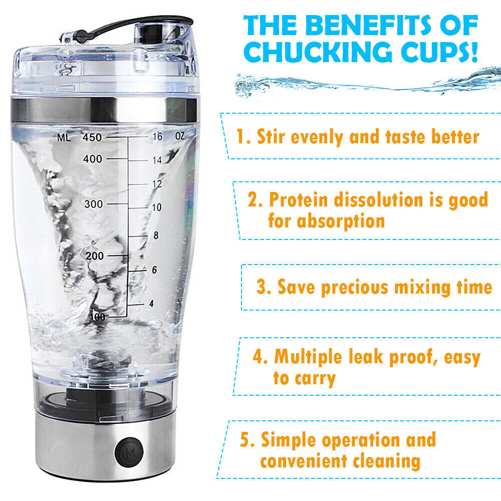 Electric Protein Shaker Bottle Rechargeable Mixer Cup Portable Drinking Blender