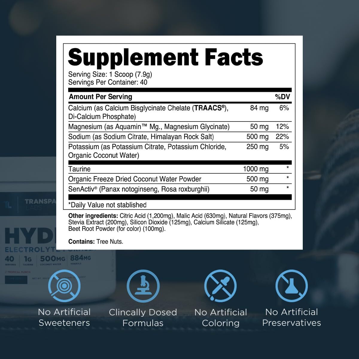 Transparent Labs Hydrate Peach Mango 40 Servings Electrolyte Supplement