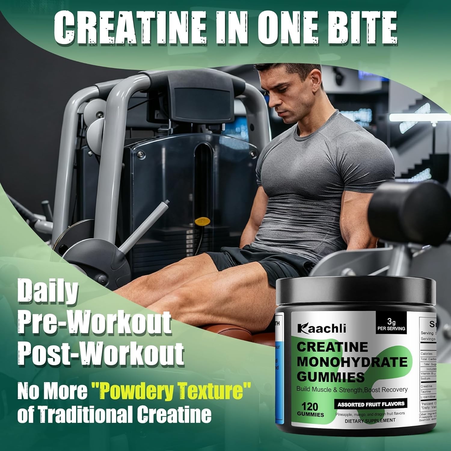Creatine Monohydrate Gummies for Men and Women, 3000mg Creatine,120 Count.