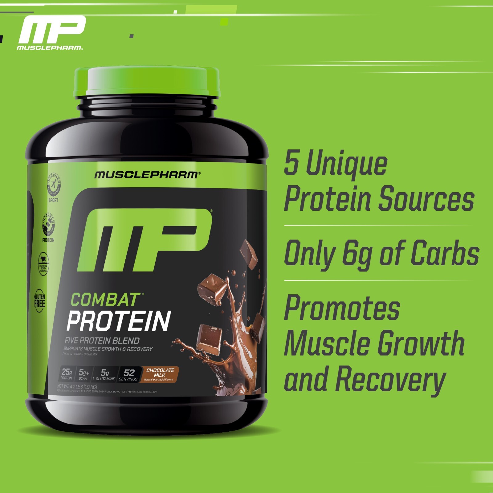 MusclePharm Combat Protein Powder – 4 lb, 52 Servings, Chocolate Milk