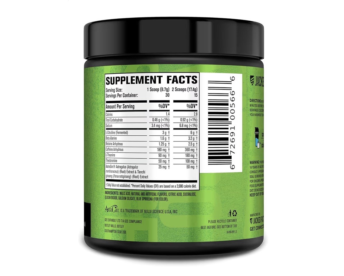 Jacked Factory Nitro Surge Pre-Workout Powder Raspberry Blue w/ Caffeine 9.21oz