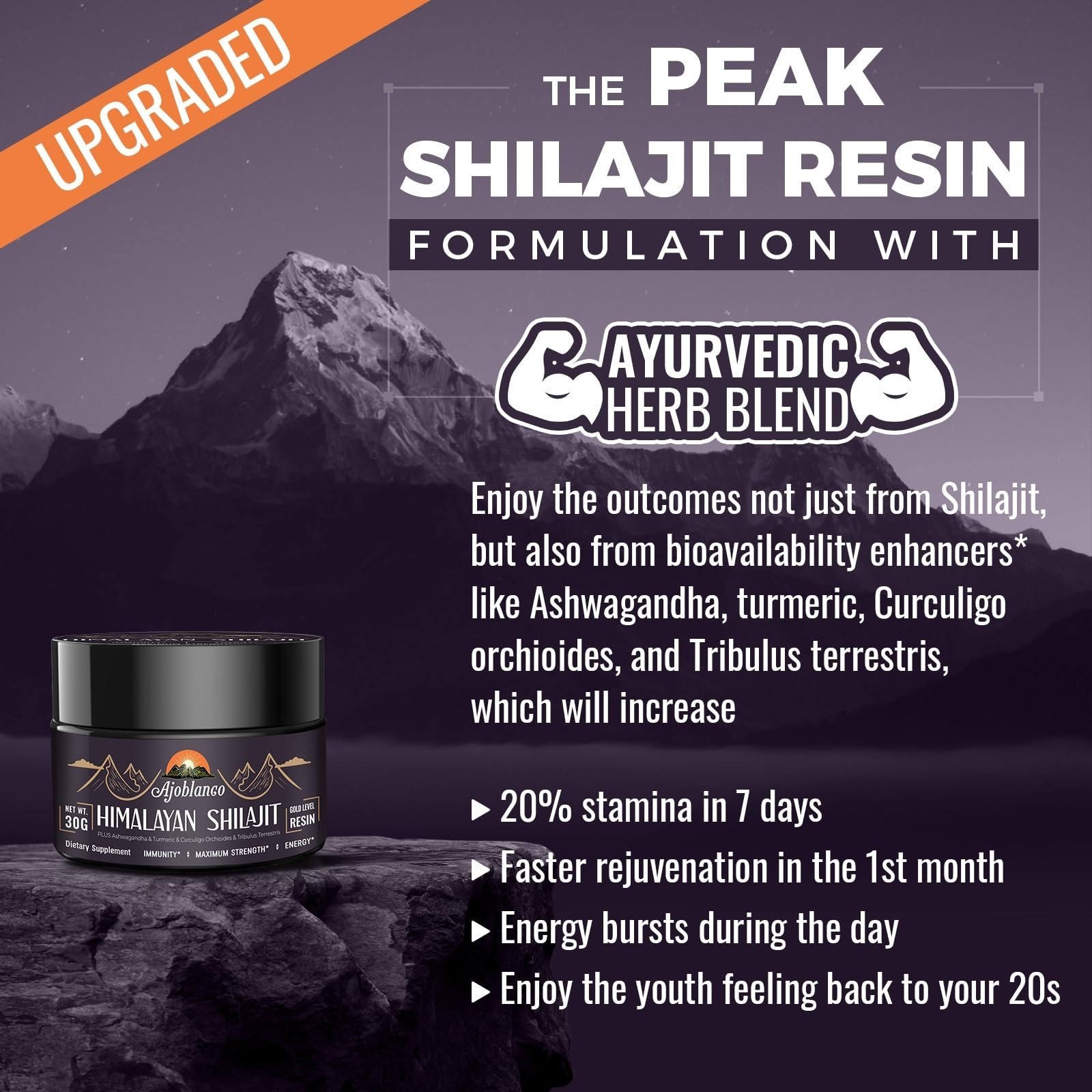 Ajoblanco 600mg Shilajit Pure Himalayan Organic Resin – Energy & Immunity