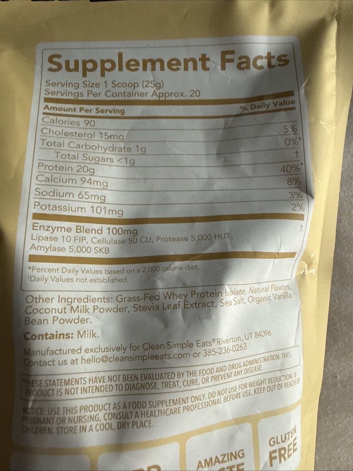 Clean Simple Eats Protein Powder Simply Vanilla – 20 Servings 17.6 Oz 500g