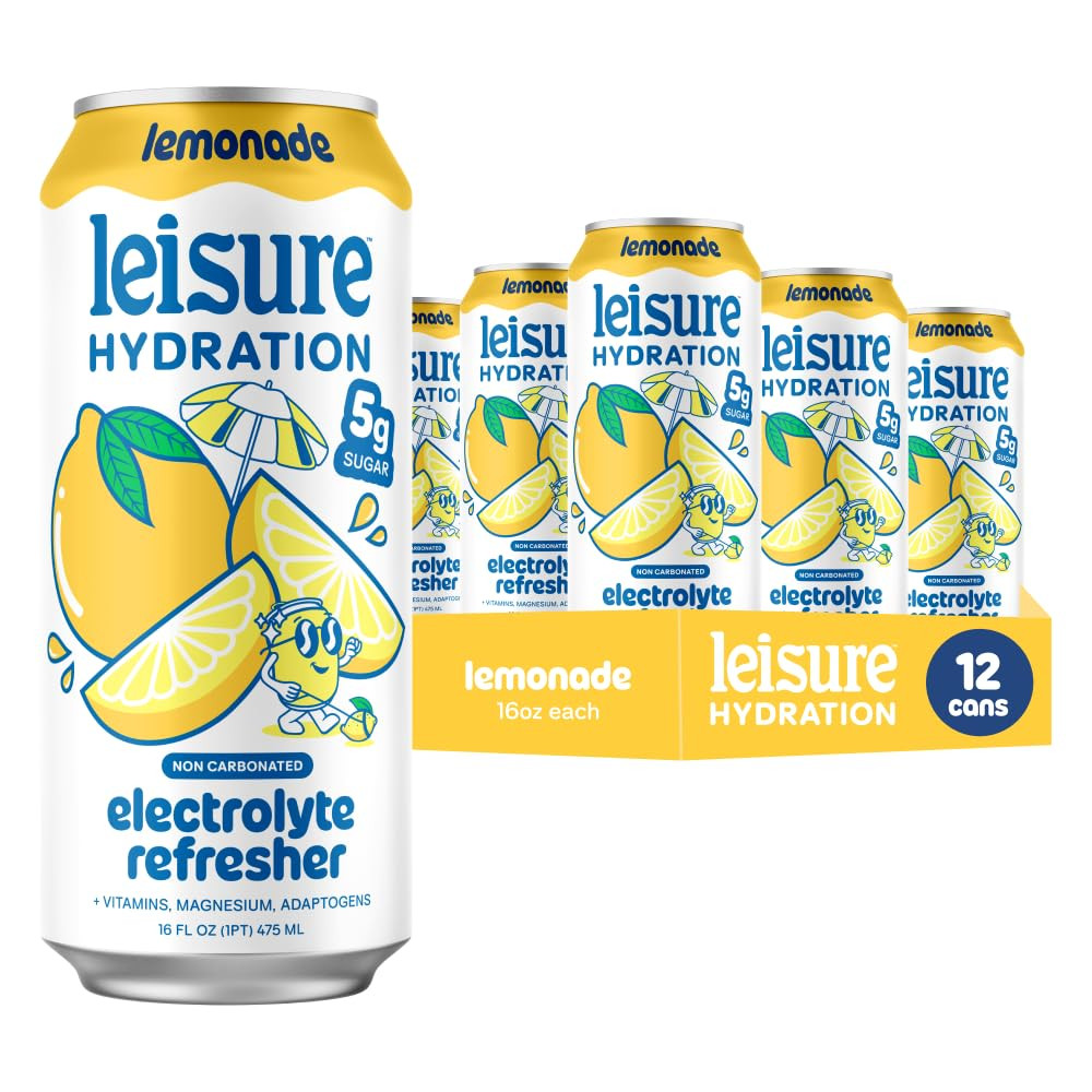 Leisure Hydration Electrolyte Drink, Lemonade Magnesium Ashwagandha, 16oz 12 Pk