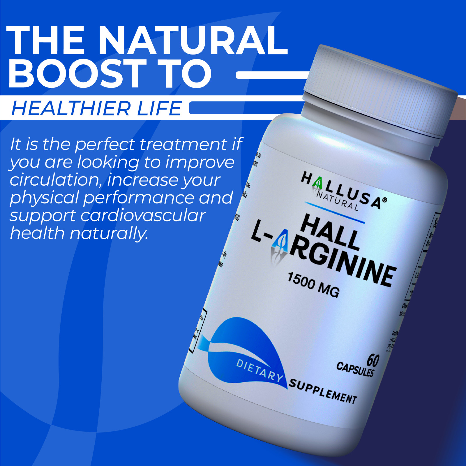 L-Arginine Capsules 1500mg, Nitric Oxide Booster, Blood Flow & Workout, 60 Count
