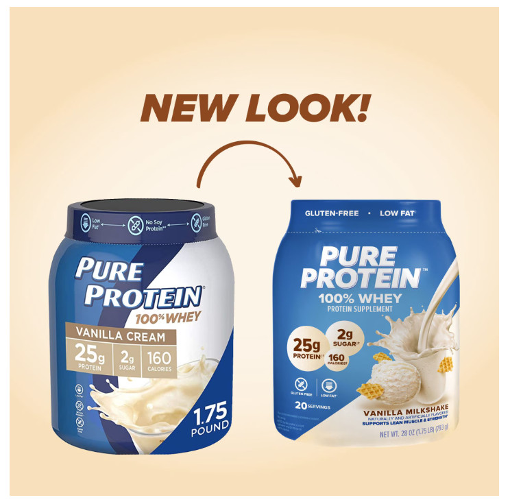 Pure Protein 100% Whey Protein Powder, Vanilla Cream, 25g Protein, 1.75 lbs