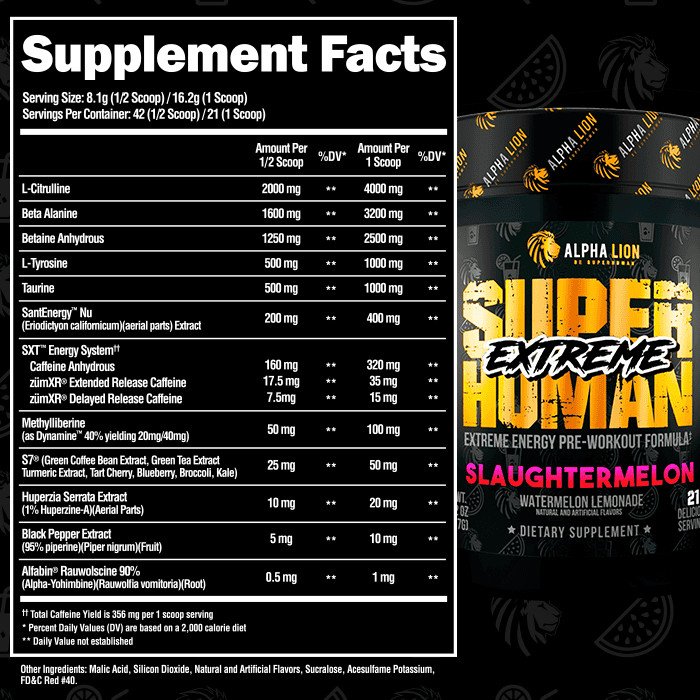 Alpha Lion Superhuman Extreme Hardcore Pre-Workout 21 Servings SLAUGHTERMELON
