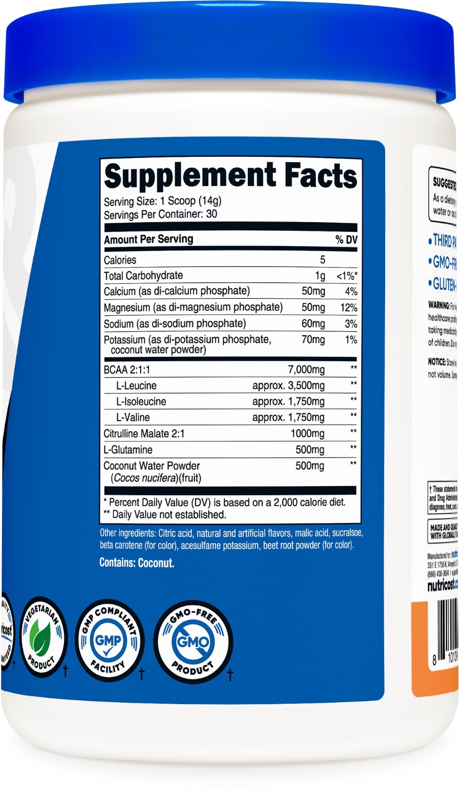 Nutricost BCAA+ Hydration Powder (Peach Rings) 30 Servings