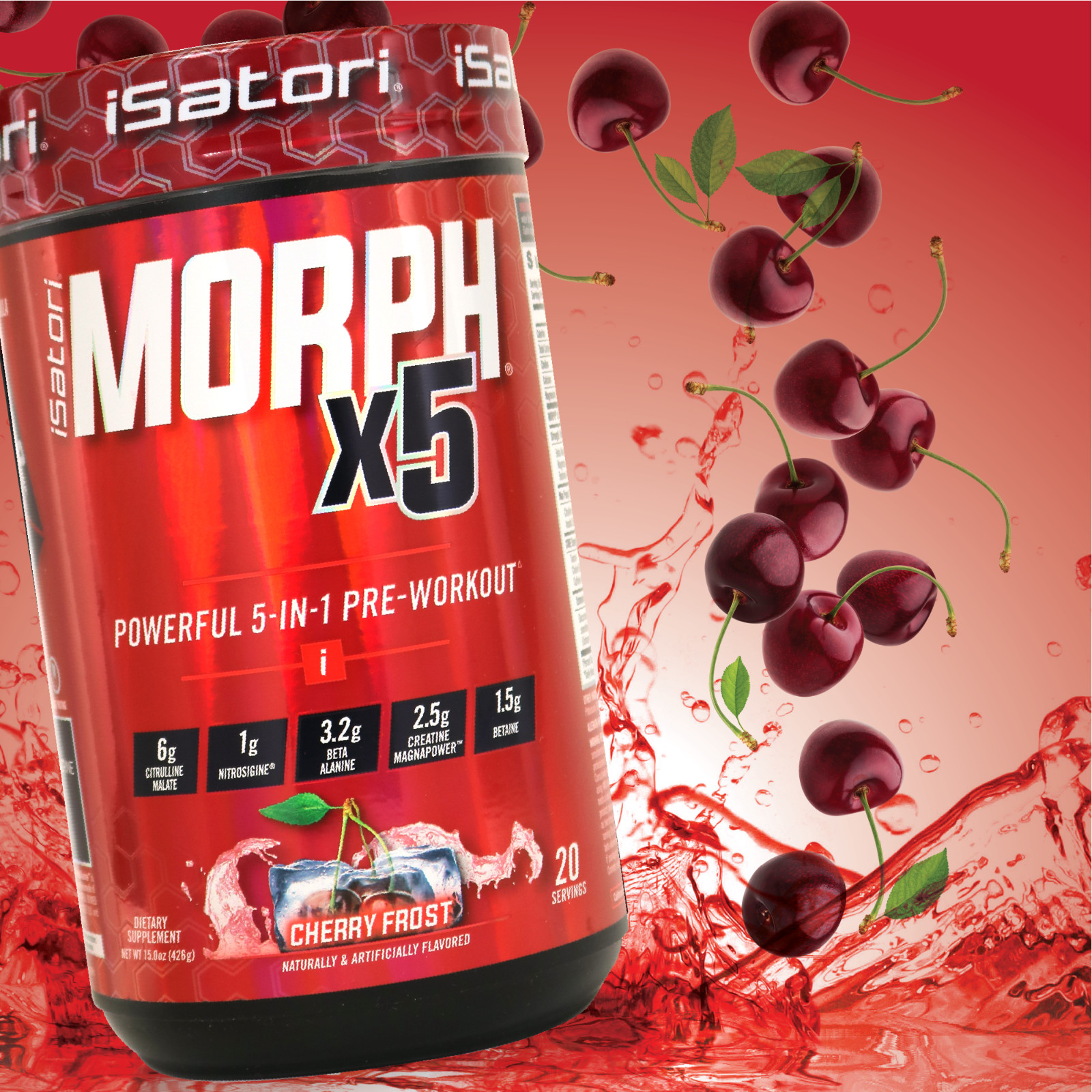 MORPH X5 Intense Pre Workout- Fully Loaded for Performance- Cherry Frost 20 Ser